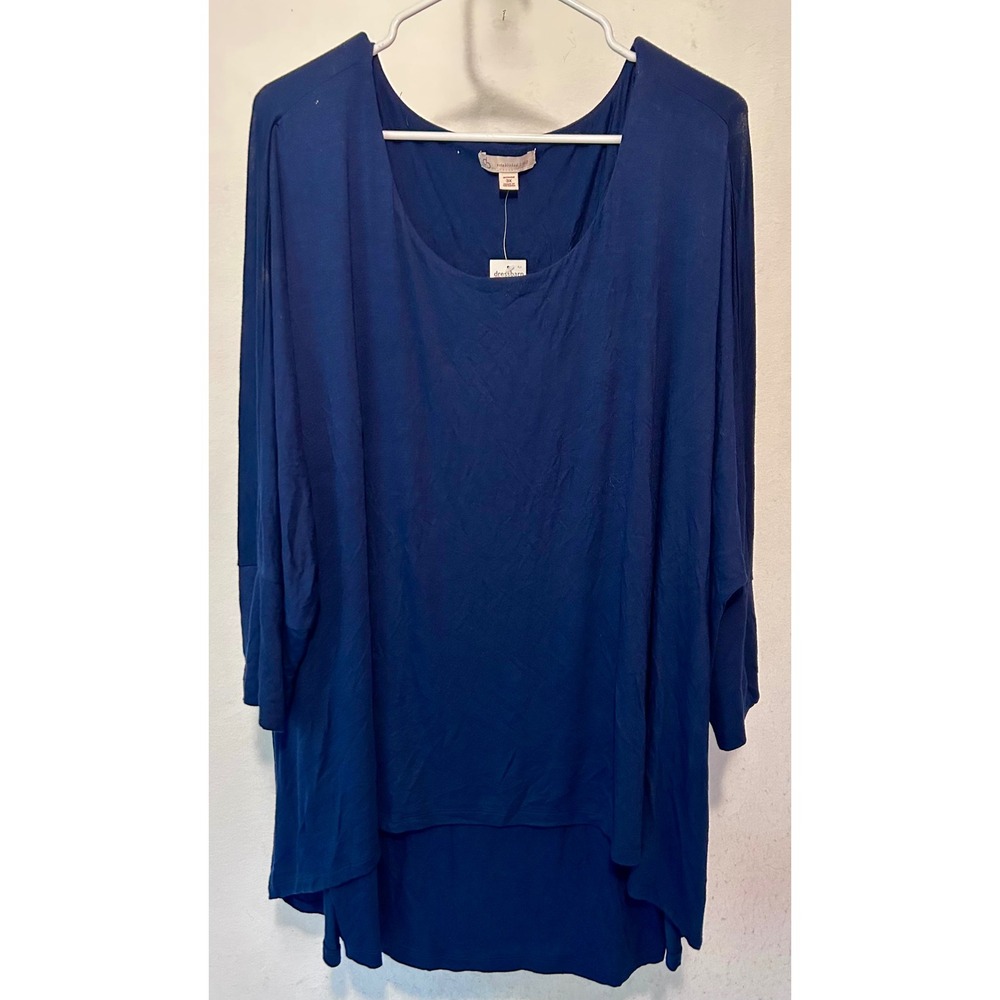 Dressbarn Womens 3X Navy Blue Dolman Sleeve High Low Tunic Top RN 98586